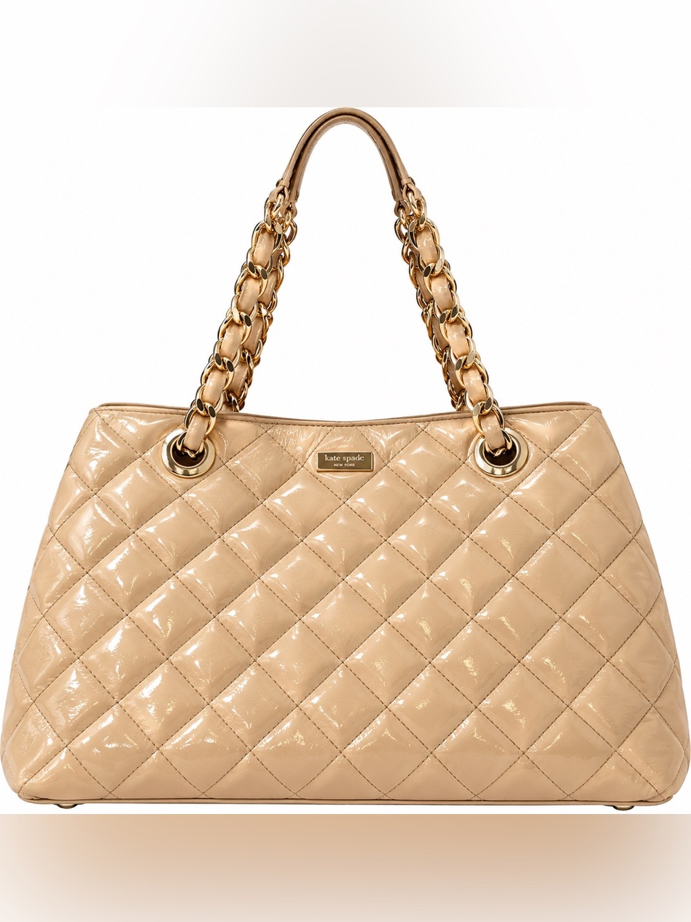 🥂 KATE SPADE Gold Coast Maryanne Champagne Metallic Quilted Leather Tote 👜